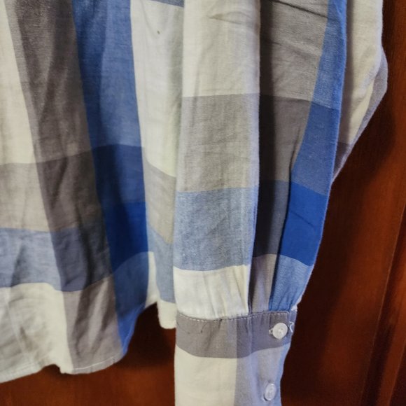 Men's XL Pop Icon White/Blue/Gray Plaid Long Sleeve Button Down Shirt USA Made - Picture 5 of 9